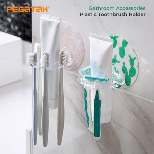 1pcs Toothbrush Organizer Rack Shaver Tooth Brush Dispenser Bathroom Storage Rack Self-adhesive Kitchen Bathroom Accessories