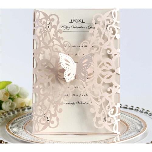 10PCS Bowknot Glitter Invitations European Style Laser Cut Wedding Invitations Holiday Greeting Card Cover