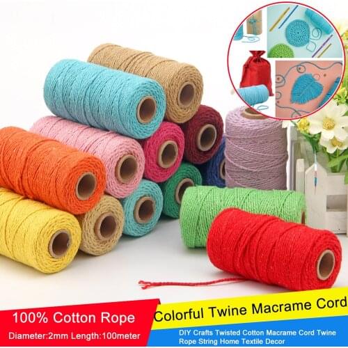 100M/Roll 2mm Cotton Rope Colorful Twine Macrame Cord Rope String Thread DIY Crafts Braided Twisted Cotton Home Textile Decor