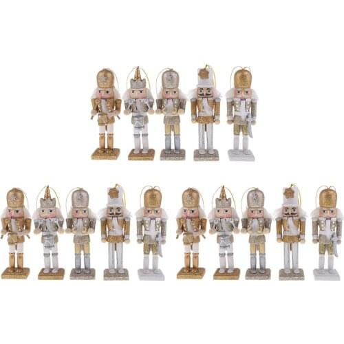 15 Pieces 12cm Christmas Decoration Wooden Nutcracker Solider Figure Model Puppet Doll Home Office Decor Display Ornaments