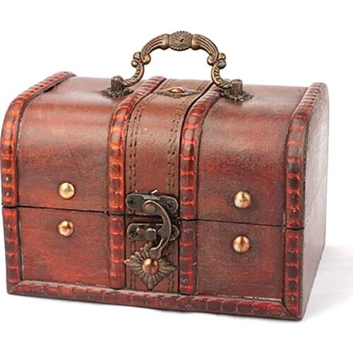 2Pcs Set Wooden Pirate Jewellery Storage Box Case Holder Vintage Treasure Chest Home Craft Storage Container box case