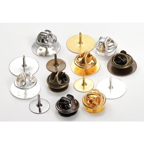 50sets/lot 10mm/15mm Stud Butterfly Brooch Pin Base Holder Copper Metal Badge Clasp For Diy Jewelry Making Garment Findings