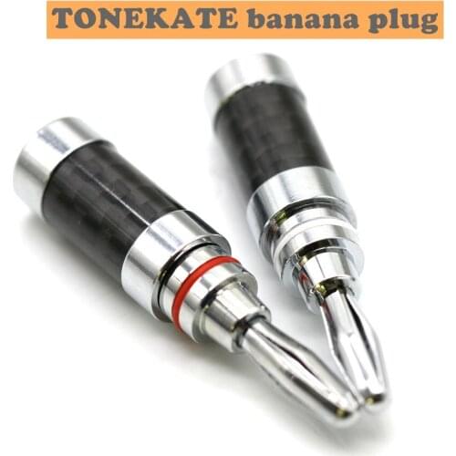 8 PCS TONEKATE Carbon fiber base copper plated banana head speaker cable plug HiFi speaker amplifier terminal 4.5mm