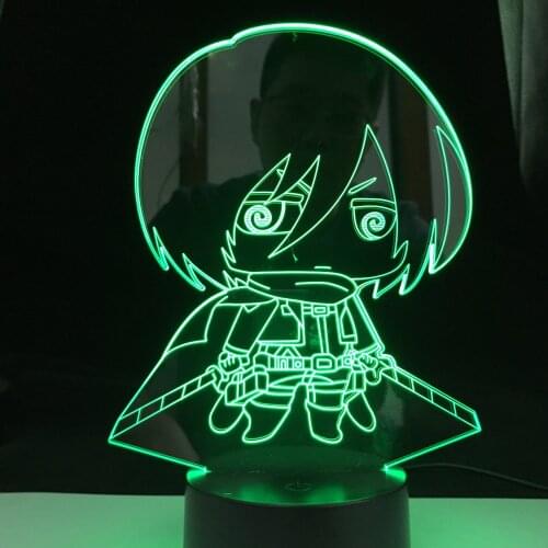 Attack on Titan Levi Ackerman Chibi Figure Nightlight for Home Decoration Light Colorful Battery Night Lamp 3d Night Light Gift