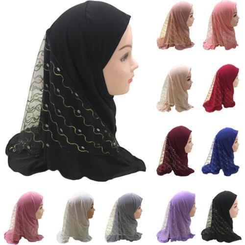 One Piece Amira Hijab Muslim Kids Girls Mesh Hat Headscarf Shawl Wrap Islamic Prayer Hat Ramadan Cover Headwear Cap Middle East