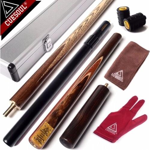 CUESOUL 57" Snooker Cue Handcraft 3/4 Jointed with Mini Butt End Extension Packed in Aluminium Cue Case