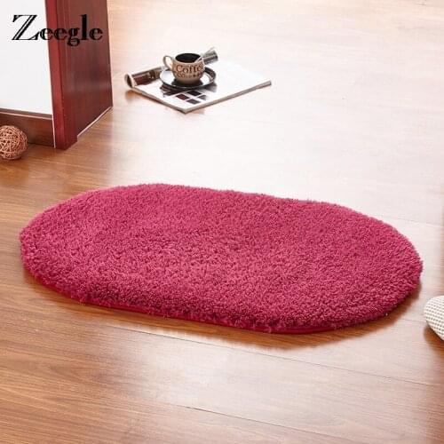 Zeegle Door Mat Shaggy Floor Mat Bathroom Carpet Kid Room Warm Pad Soft Foot Mat Solid Color Oval Carpet Home Decor