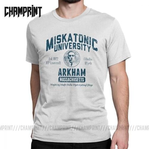Fashion Miskatonic University Arkham T-Shirt for Men Crewneck Cotton T Shirts Short Sleeve Tee Gift Idea Clothing Plus Size