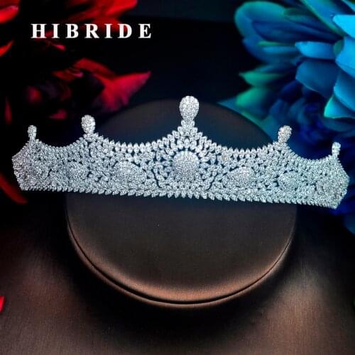 HIBRIDE Sparkling Cubic Zircon Women Tiara Crown Bridal Hair Accessories For Hair Head Jewelry Wholesale Price C-93