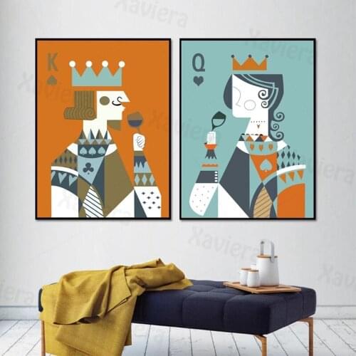 Canvas Art Painting Poker King&Queen Couple Wallpaper Poster Abstract Poker Home Decor Wall Decoration Living Room Bedroom Mural