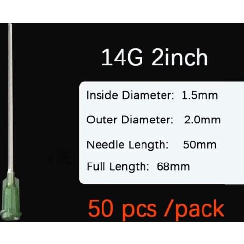 14Gauge 2inch/50mm Blunt Tip Syringe Needle 14G 2Inch Dispensing Needles With Luer Lock .Plastic Injection Needle. 50pcs/bag