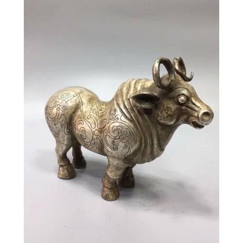 Chinese White copper Fortune lucky bull Home decoration
