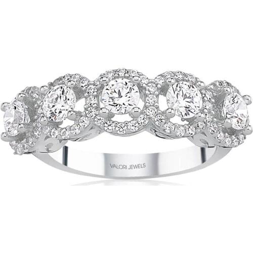 Valori Jewels 1.25 Carat, Zirconia White Round Gemstone, Rhodium Plated, Five Stone Ring