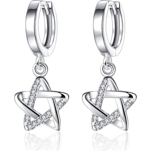 Korean Fine Quality Five Star Shape Cubic Zirconia Women Drop Earrings 925 Sterling Silver Jewelry pendientes mujer