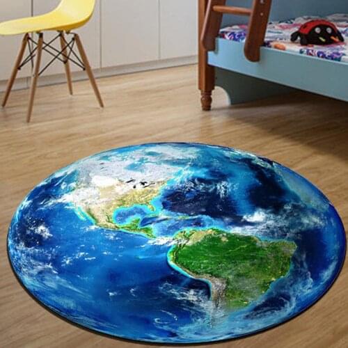 Round Earth Moon Planet 3D Print Soft No-fade Carpet Durable Anti-slip Rug Floor Mat Home Decoration