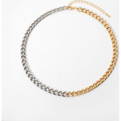 Creative Gold Steel Color Cuban Chain Splicing Necklace For Women Punk Hip Hop Clavicle Chain Choker Necklaces