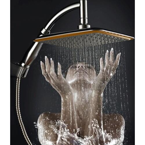 ABS Chrome 9 Inch Square Thin Rotatable Top Rain Shower Head Wall Mounted Extension Arm Water Saving Pressure Spray Shower Bath