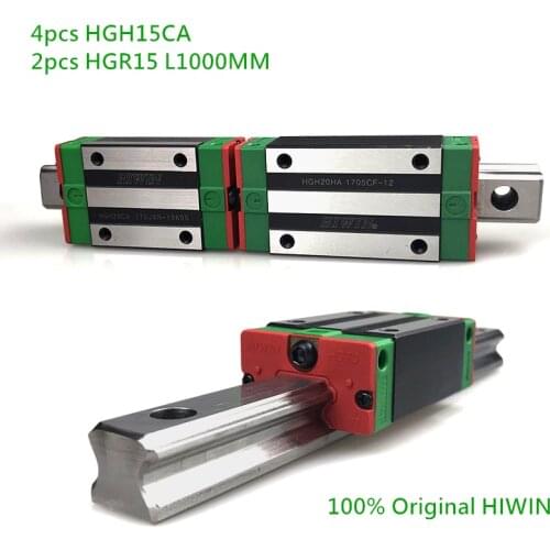 2pcs 100% Original HIWIN Linear Guide rail HGR15 1000mm + 4pcs HIWIN HGH15CA Linear Carriage Blocks