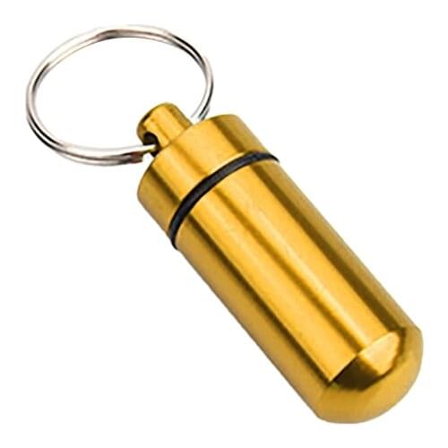 Mini Pill Case Portable Aluminum Pill Box Waterproof Airtight Storage with Key Ring, Gold