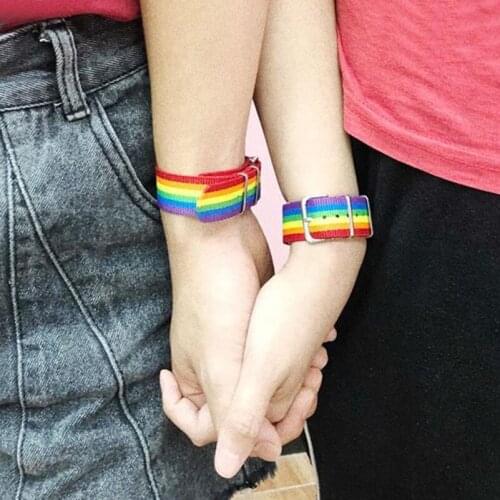 Fashion Rainbow Bracelet For Women Wide Nylon Belt Woven Braided Wrist Friendship Bracelets Bangles Mens Jewelry Accessories