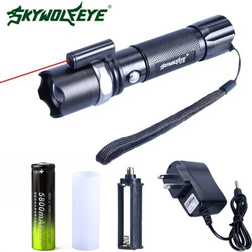 Powerful UV Red Laster+Q5 LED 3 Modes Hunting Flashlight 2000 Lumen Zoom Tactical Flash Light Torch for 18650 / AAA Battery