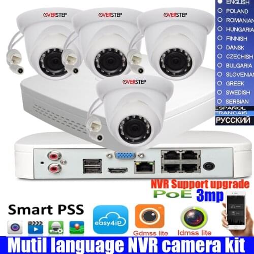 Mutil language 4CH 3MP H.264 DH-IPC-HDW1320S 4pcs Network camera 4ch POE DHI-NVR4104-P-4KS2 Dome IP CCTV security camera kit