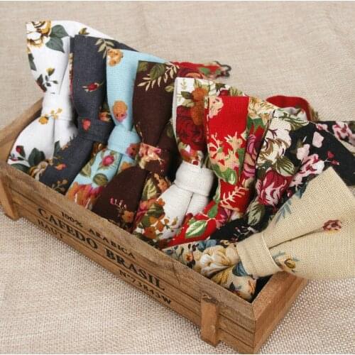 New Hot Mens Linen Floral Printed Formal Fashion Bow Ties For Man Khaki Black Neck Bowtie Bowknot Gravatas Necktie Butterfly