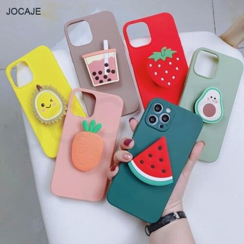 3D Cartoon Fruit Holder Stand Phone Case For iPhone 12 Mini 11 Pro Max XR XS Max 8 7 6 Plus 6S SE 2020 Soft TPU Shockproof Cover