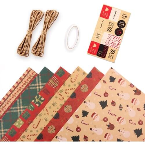New Vintage Christmas Printed Kraft Wrapping Paper Birthday Gift DIY Decoration Set 50x70cm Red Green Khaki