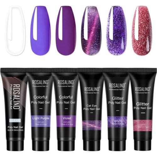 Nail Gel Extension Poly Nail Gel Kit Purple Glitter Extension Nail For Beginner Building Gel Semi Permanent Soak Off Nail Art