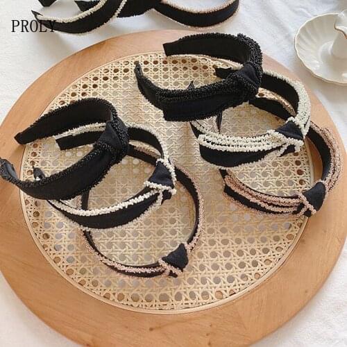 PROLY New Fashion Winter Hairband Women Big Bowknot Headwear Pearls Headband Girls Turban Warm Casual Hair Accessories