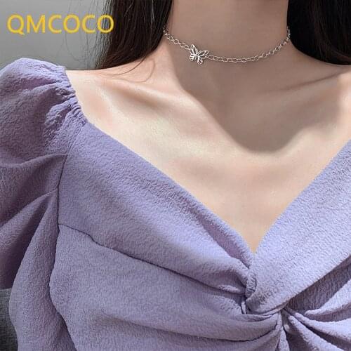 QMCOCO 925 Silver New Style Design Simple Hollow Out Butterfly Pendant Clavicle Necklace For Women Trendy Birthday Party Gifts