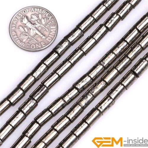 Natural Stone Silver Color Tube Pyrite Beads For Jewelry Making Strand 15 inch DIY Acceories Bracelet Necklace Bead 4mm 6mm