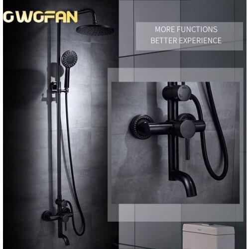 Retro Shower Faucet Black Oil Rubbed Bronze Bathtub Shower Set Water Faucet Rainfall Shower Head With Handheld Mixer Tap R45-505