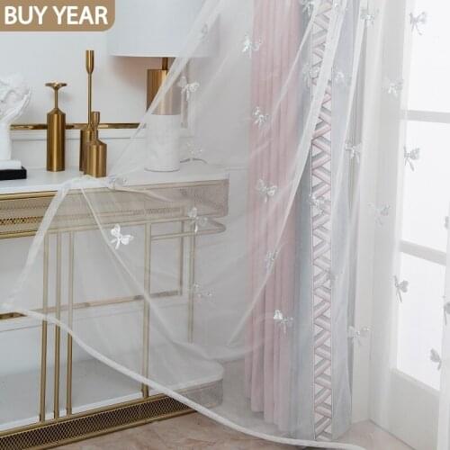 Nordic Curtains for Living Dining Bedroom Ins Split Sequin Embroidery Butterfly Embroidery Window Tulle Girls Room Window