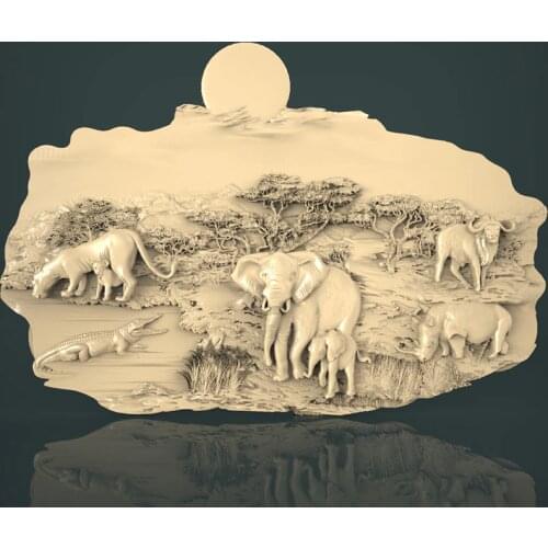 Elephant relief STL file format 3d model for cnc router carving and engraving artcam aspire bas relief