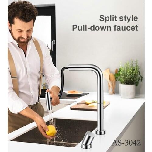 Asras 3042/4042 Split Hot and Cold Faucet 304 Stainless Steel Pull-out Kitchen Tap Dual-mode Shower Outlet Sink Telescopi Mixer