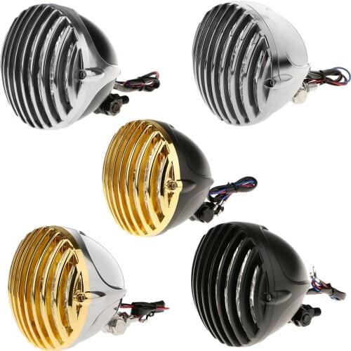 Motorcycle Front Headlight with Grill Cover Housing For Bobber Motorcycle Headlight Grill Motorcycle Light Assembly