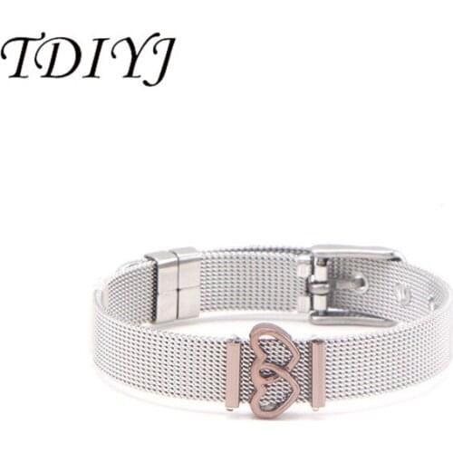 TDIYJ Design Jewelry Stainless Steel Bracelets Band with Coffee Double Heart Slide Charm Wrap Bracelet Set for Women