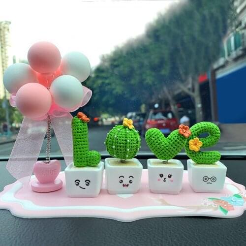 Creativity Cute Small Fresh Cactus Resin Plant Small Potted Car Ornaments Home Table Window Decorations Valentines Day Gift