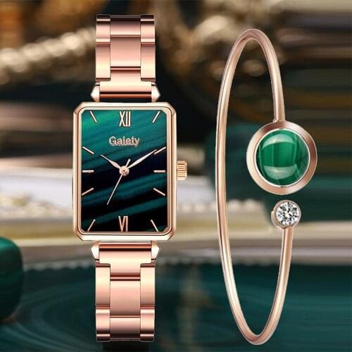Gaiety Brand Women Watches Fashion Green Dial Square Ladies Quartz Wrist Watch Bracelet Simple Dress Luxury Watches For Women