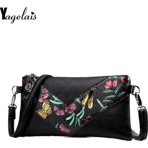 Vintage Women Flap Bag Zippered Clutch Crossbody Shoulder Messenger Bags PU Leather Small Handbag Female Floral Mini Purse