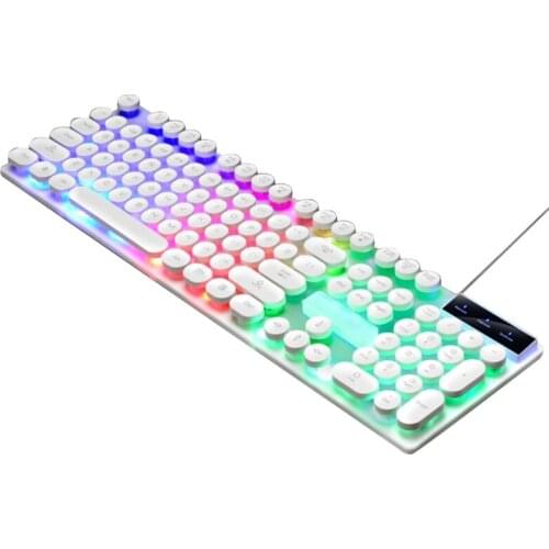 Waterproof Punk Keyboard with 108 Round Keycaps Luminous Keyboard Mute Keyboard and Mouse Set Punk Retro Keyboard