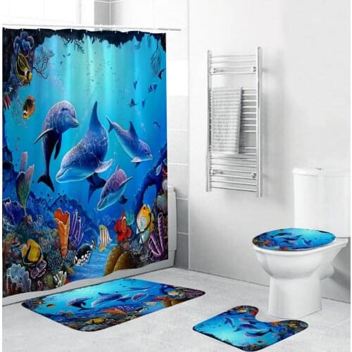 Tropical Fish Shower Curtain Undersea Turtle Waterproof Bath Curtains for Bathroom Bathtub Bathing Cover Large Wide Hooks T126