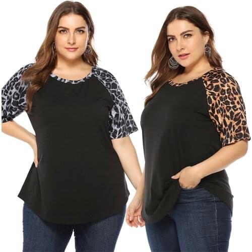 Womens Plus Size Tunic Tops Short Sleeve Leopard Loose-fit T-Shirt for Women