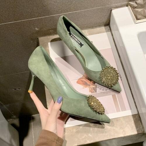 Women High Heels Crystal Glitter Pumps Lady Wedding Green Black Heels Female Scarpins Valentine Bridal Shoes W32-44