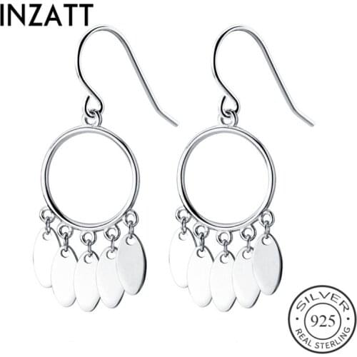 INZATT Pure 925 Sterling Silver Geometric Round Sequin Leaves Dangle Drop Earrings For Elegant Women Tassel Fashion Jewelry OL