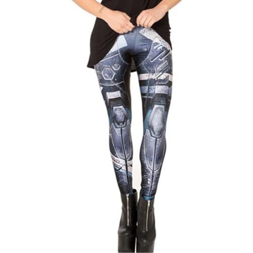 DOUBCHOW Womens Blue Robot Printing Leggings Pants 2018 Maiden Girls Shiny Spandex Stretchy Leggings Skinny Footless Plus Size
