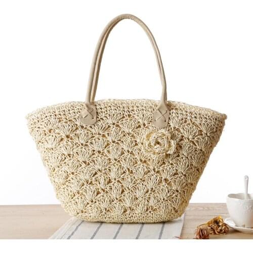 Women Straw bags Beach Tote Flower Woven Shopper Bag Shoulder Handbag Vacation