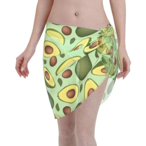 Women See-Through Beach Bikini Cover Up Wrap Scarf Swimwear Pareo Sarong Dress Ripe Avocado Casual Beach Dress